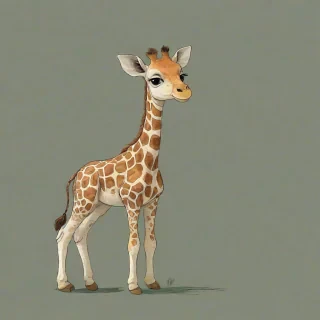 Ghibli style of a baby giraffe