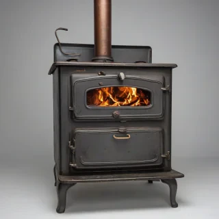 1940's wood burning stove/ oven, on a plain white background, even lighting