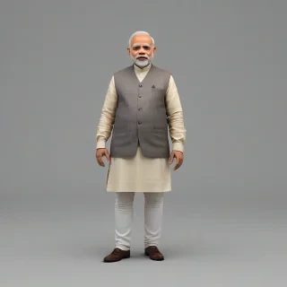 Make me a 3d model of narendra modi in realistic mode, on a plain white background, even lighting