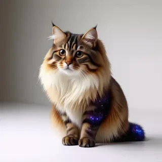 Large cat with fur that looks like a galaxy