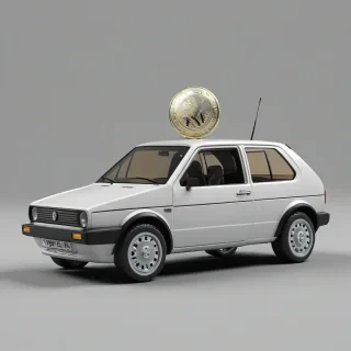 A volkswagen golf mk2 piggy bank suitable for 3d printing., on a plain white background, even lighting