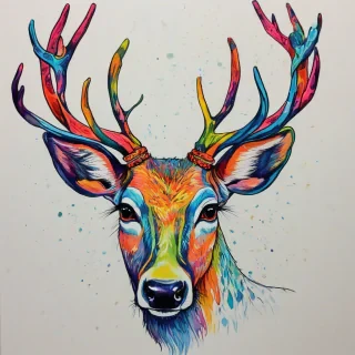 hand-drawn style deer, bright and vivid colors, on a plain white background, even lighting