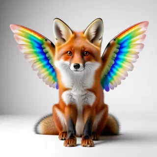 red fox with rainbow wings