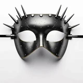 A metal masquerade mask with metal spikes coming out the sides