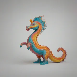 A colorful, animation illustration of a full-body hippocampus with a smiling face, sitting on a plain white background, in a wide shot with its feet visible, created in the style of a Disney animation, with bold lines, vibrant colors, and dynamic shading, and a sense of movement and energy, on a plain white background, even lighting, on a plain white background, even lighting 