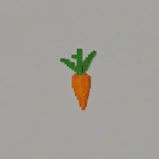 a single orange pixel art carrot, standing alone on a plain white background with even lighting, on a plain white background, even lighting