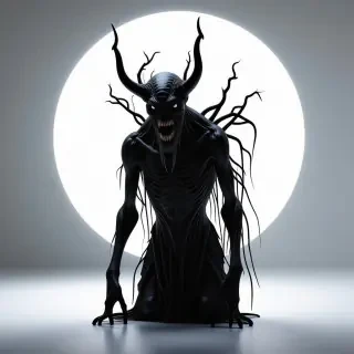 horror creature with white halo behind it