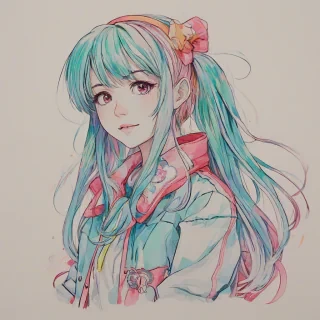 hand-drawn style anime girl, bright and vivid colors, on a plain white background, even lighting