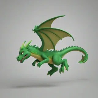 Small green dragon flying clay animation style, on a plain white background, even lighting 