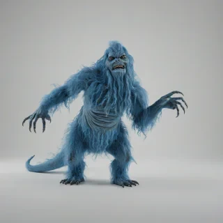 full-body view of a blue Victorian monster, wide shot, on a plain white background, on a plain white background, even lighting 