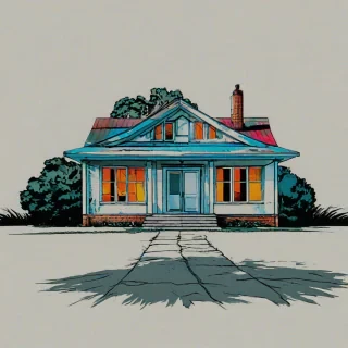 comic book style house, vivid colors, on a plain white background, even lighting