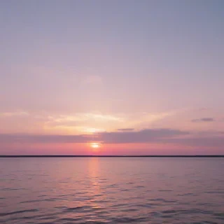 bright pastel colored, abstract pink sunset on a lake, on a plain white background, even lighting