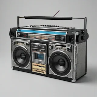 1980's style boom box, pop art style coloring, on a plain white background, even lighting