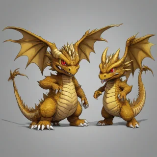 Chibi style King Ghidorah, the three headed monster and enemy of Godzilla, full-body view, wide shot, feet visible, on a plain white background, with a cartoonish and exaggerated expression, vibrant colors, and dynamic shading, in the style of Japanese anime and manga, with bold lines and textures, on a plain white background, even lighting 