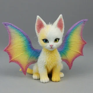 Rainbow kitten with yellow dragon wings