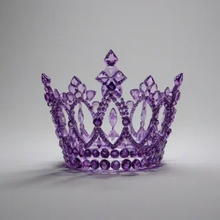 purple crystal formation in the shape of a princess crown, on a plain white background, even lighting