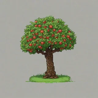 chibi pixel art of an apple tree on a plain white background, even lighting
