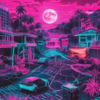 neon vaporwave collage scene