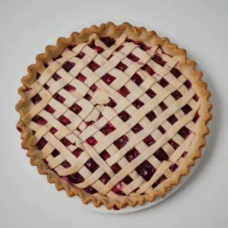 cherry pie with lattice crust on top, full-body view, on a plain white background, on a plain white background, even lighting 