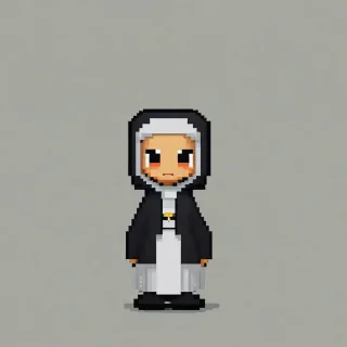 chibi pixel art style nun on a plain white background, even lighting