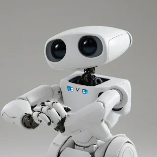 Eve the white robot from wall-e movie, on a plain white background, even lighting 