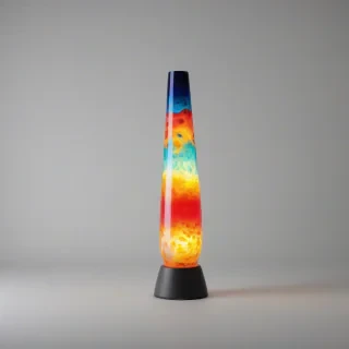 A colorful lava lamp on a plain white background, full-body view, with a bright glow and smooth texture, on a plain white background, even lighting 