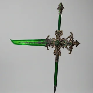 Renaissance green sword, full-body view, on white background