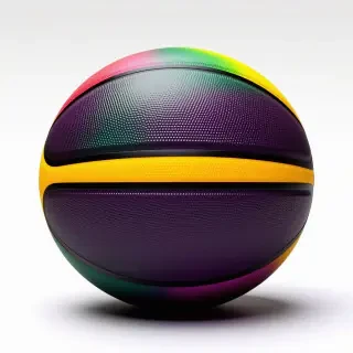 purple, green, and yellow basketball