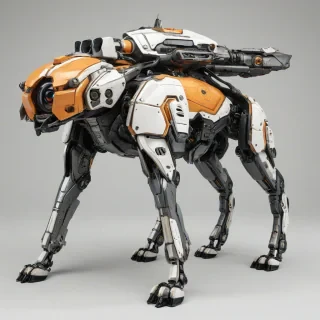 Peach, sci-fi quadruped, full-body view, on a plain white background