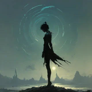 Digital silhouette art of something epic, Michael Whelan and Jeremy Mann influenced art styles