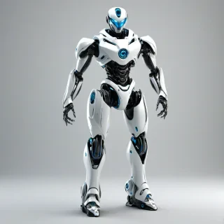 vector illustration of a futuristic robot, full-body view, on a plain white background