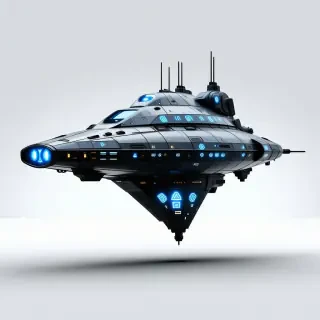 A fantasy-style sci-fi turret with glowing blue lights on a white background, featuring magical runes and mystical symbols etched into its metallic surface