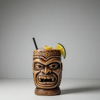 cocktail in a tiki mug, on a plain white background, even lighting