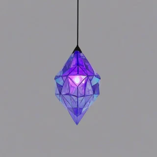 low poly light purple and blue, prismatic, crystal, light fixture, on a plain white background, even lighting