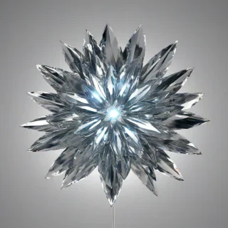punk style crystal flower opening, with a glowing light coming from inside, on a plain white background, even lighting
