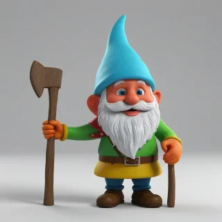 3d animation cartoon carpenter gnome, vivid colors, on a plain white background, even lighting