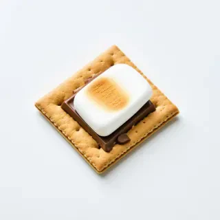 graham cracker with piece of chocolate in it with a marshmallow and a graham cracker on top