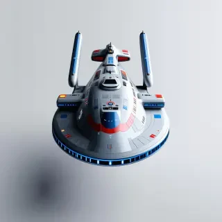 A Star Trek Adamant class ship, full-body view, on a plain white background, with a sleek and futuristic design, featuring a silver and blue hull, with glowing blue engines and a distinctive saucer section, in a wide shot, with the ship's name and registry number visible, in a digital art style, with sharp lines and vibrant colors