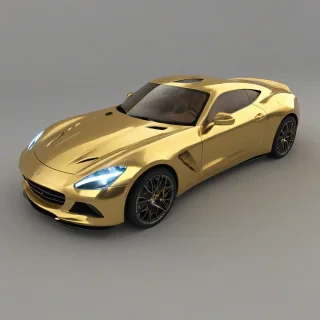 Make a sports car out of gold, on a plain white background, even lighting 