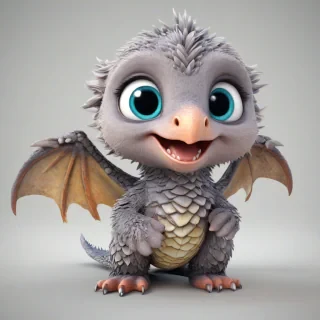 3d cartoon animation, one animal that has a mix of a baby dragon and a baby eagle, bright and vivid colors, large eyes, short body, round features, tiny nose, tiny feet, cute, happy expression on its face, only one in the shot, full body visible, on a plain white background, even lighting