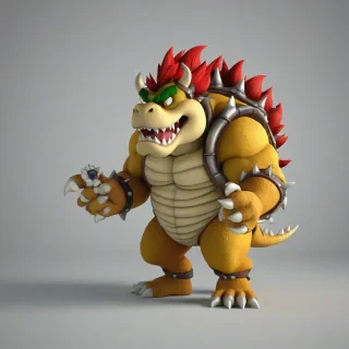 3d cartoon animation of Bowser, on a plain white background, even lighting