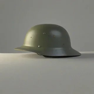 Brodie helmet, bright lighting, on a plain white background, even lighting