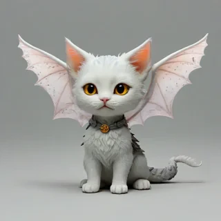 chibi style kitten with dragon wings, on a plain white background, even lighting