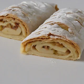 apple strudel, on a plain white background, even lighting