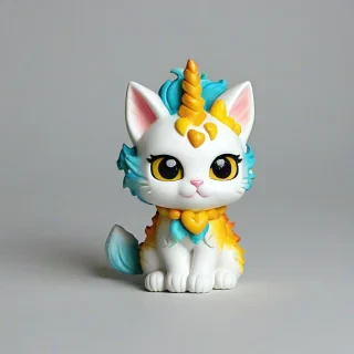chibi style kittycorn, on a plain white background, even lighting