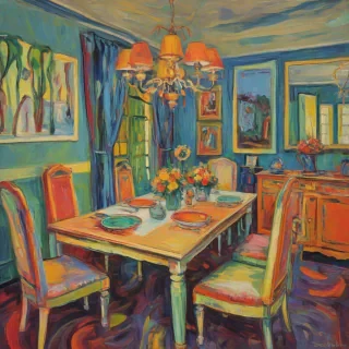 Fauvism style of a dining room