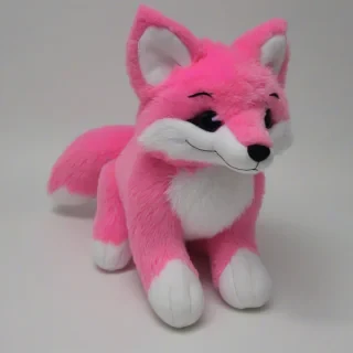 neon pink fox stuffed animal, on a plain white background, even lighting 