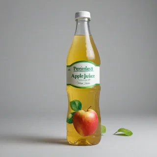 apple juice bottle name Fresh, on a plain white background, even lighting