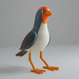 kid's toy bird, bright lighting, on a plain white background, even lighting
