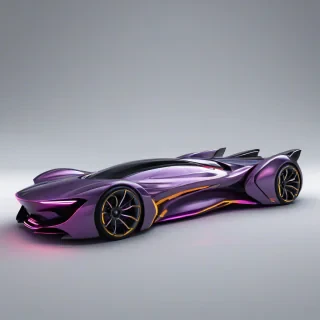 a sleek, futuristic transportation device, Plum, with metallic surfaces and neon accents, in a wide shot, full-body view, on a plain white background, with dynamic shadows and a subtle backlight, in a concept art style, with bold lines and vibrant colors, on a plain white background, even lighting